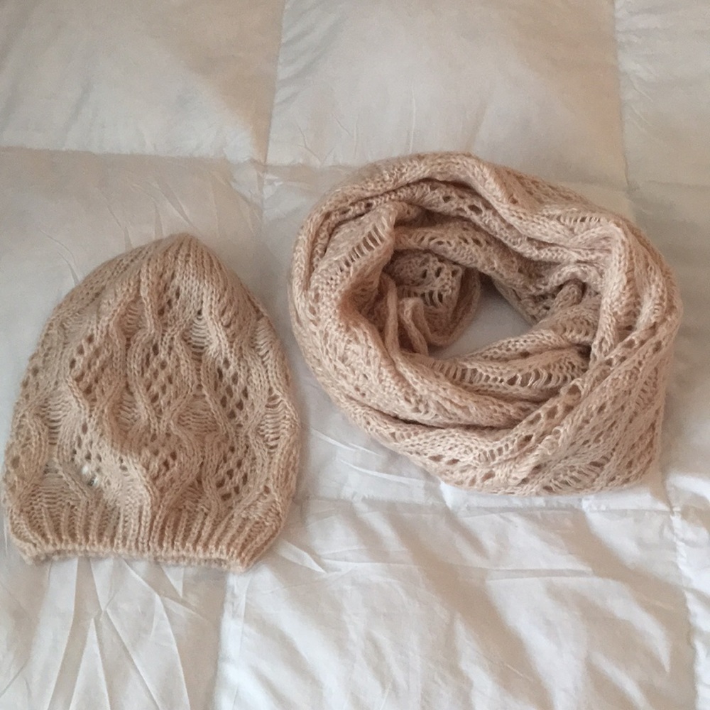 H&M Pink Crochet Hat and Scarf from Belgium